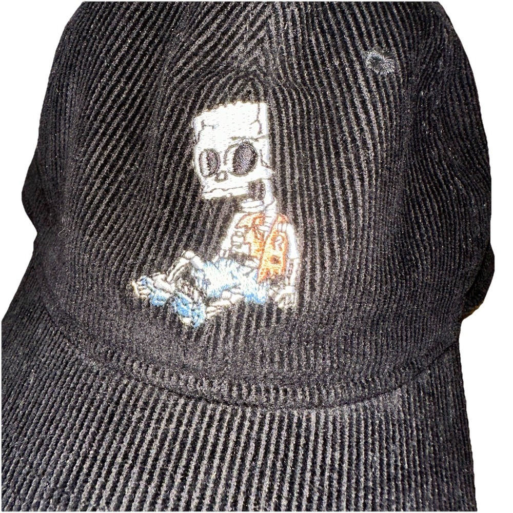 The Simpsons Bart Skeleton Corduroy Hat Cap Adult Adjustable Black Mad Engine